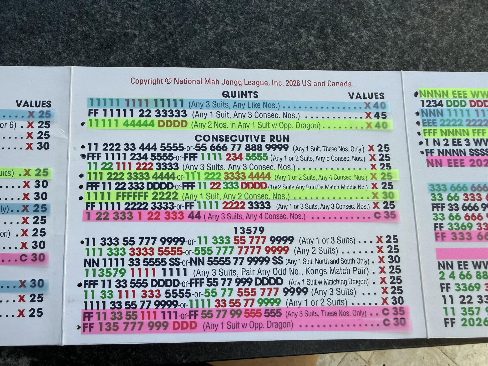 NEW PLAYER ALERT-NMJL card color coding