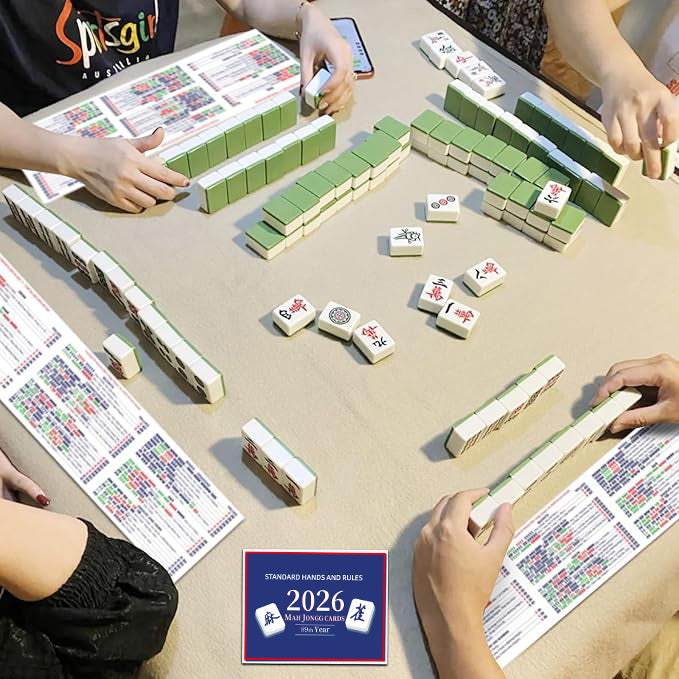 Mahjong Cards 2026, 4PCS Mah Jongg Cards - Large Print - Easy to Read Mah Jong Rule Guide Mahjong Accessories and Gifts for Mahjong Beginners
