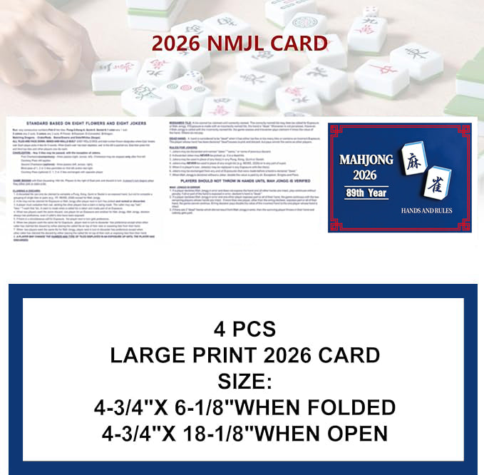 Mahjong Cards 2026, 4PCS Mah Jongg Cards - Large Print - Easy to Read Mah Jong Rule Guide Mahjong Accessories and Gifts for Mahjong Beginners