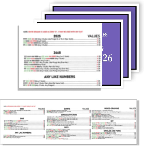 4Pcs Mahjong Cards 2026 Official Revision, Large Print Mah Jongg Card, Easy to Read Rule Guide, Suitable for Mah Jong Beginners