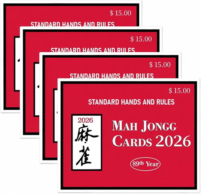 American Mahjong Score Cards 2026 – Large Print Reference Cards for Standard Hands, Easy-to-Read Rule Guide for Players, 4 Pack