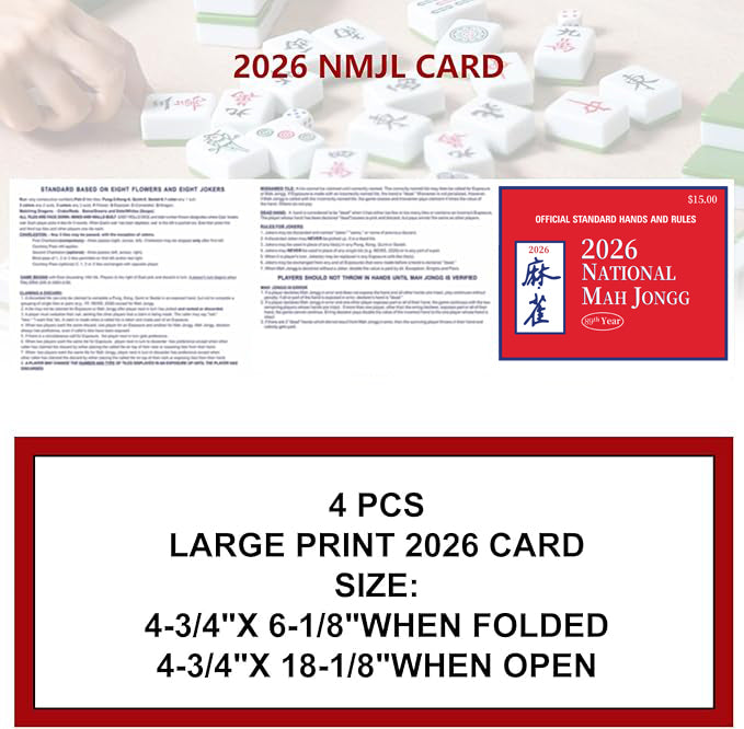 2026 NMJL Mah Jong Card Official Revision - Large Size - 4 Pcs