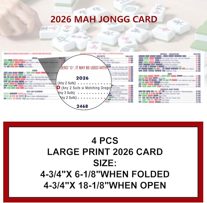 2026 NMJL Mah Jong Card Official Revision - Large Size - 4 Pcs
