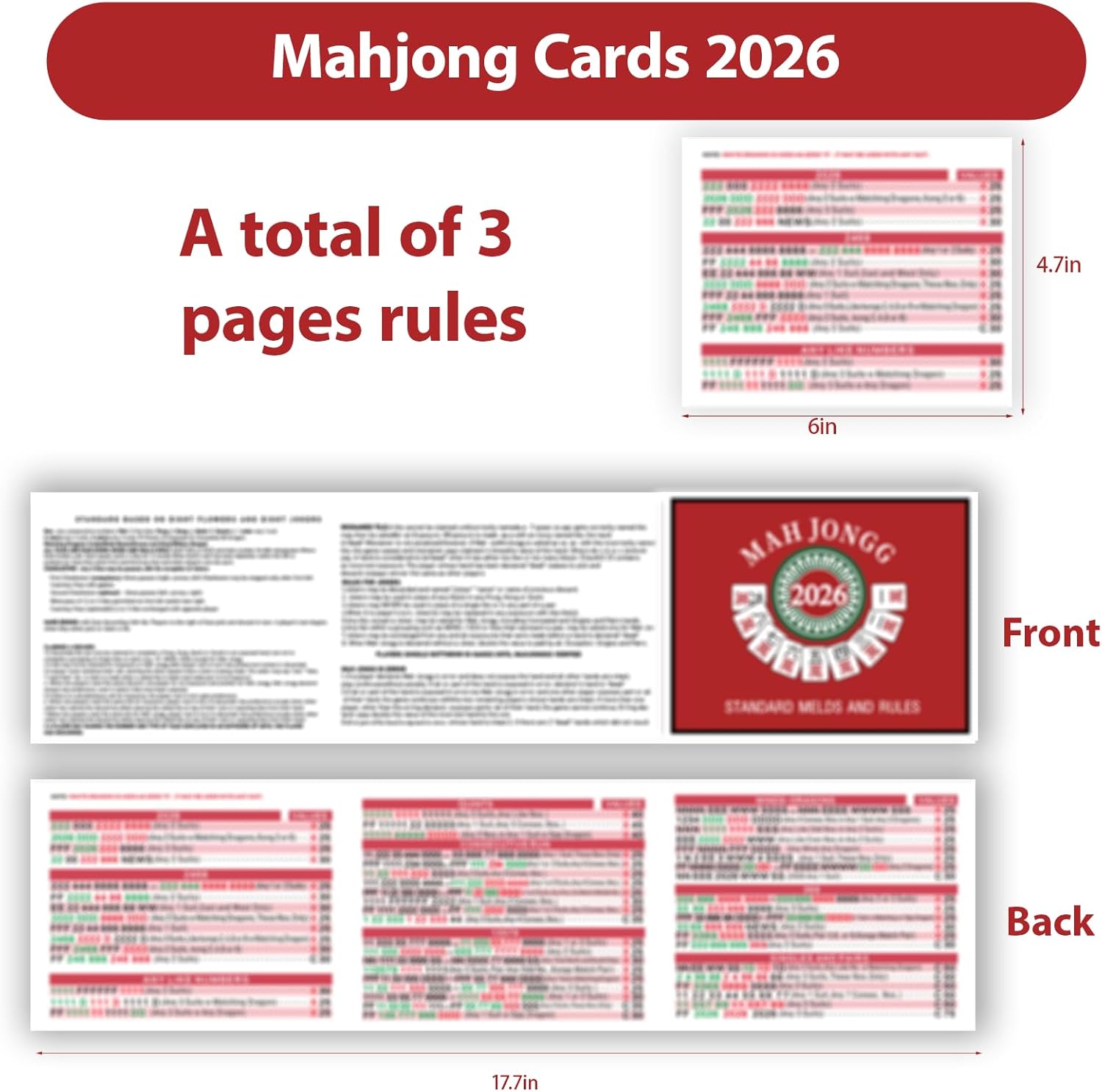 Mahjong Cards 2026, 4PCS Mah Jongg Cards - Large Print - Easy to Read Mah Jong Rule Guide Mahjong Accessories and Gifts for Mahjong Beginners