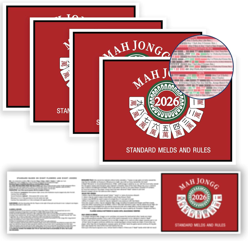 Mahjong Cards 2026, 4PCS Mah Jongg Cards - Large Print - Easy to Read Mah Jong Rule Guide Mahjong Accessories and Gifts for Mahjong Beginners