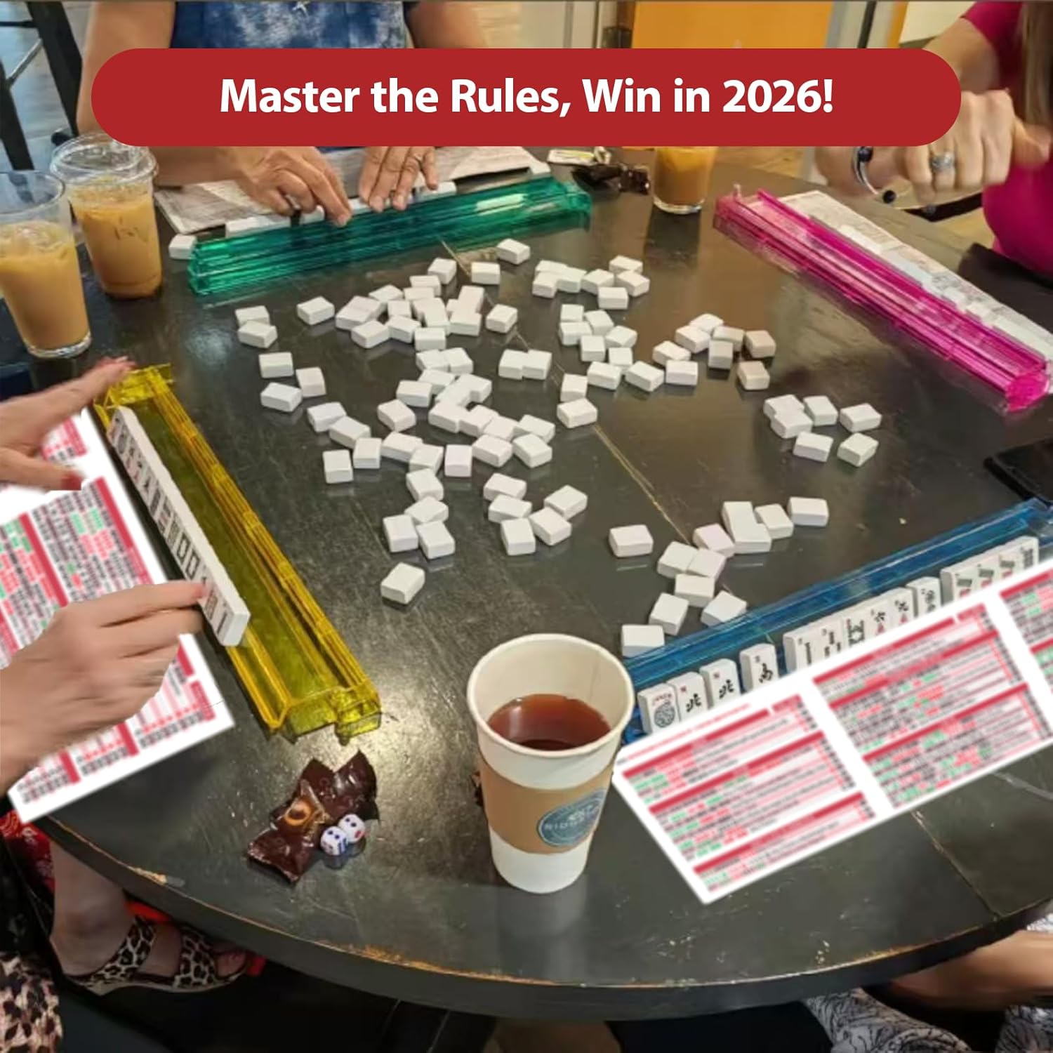 Mahjong Cards 2026, 4PCS Mah Jongg Cards - Large Print - Easy to Read Mah Jong Rule Guide Mahjong Accessories and Gifts for Mahjong Beginners