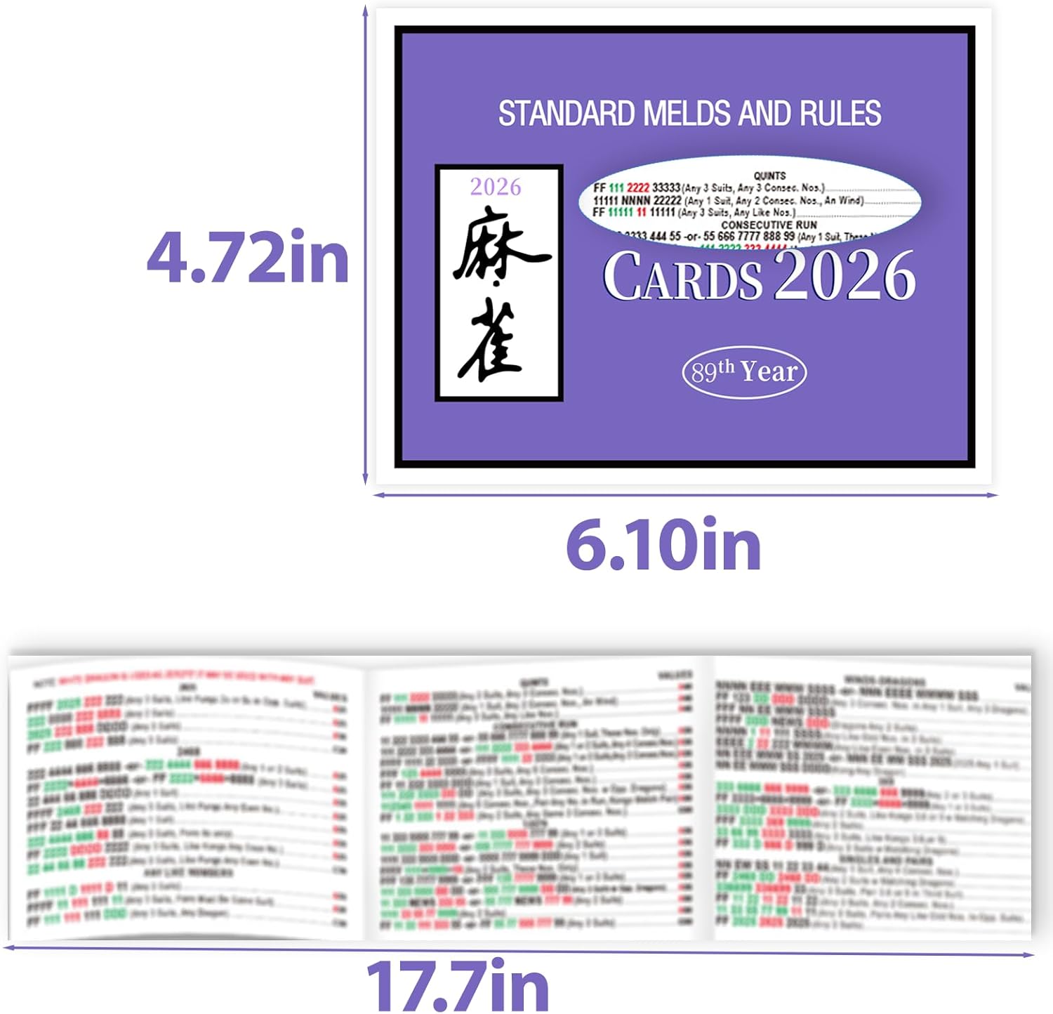 4Pcs Mahjong Cards 2026 Official Revision, Large Print Mah Jongg Card, Easy to Read Rule Guide, Suitable for Mah Jong Beginners