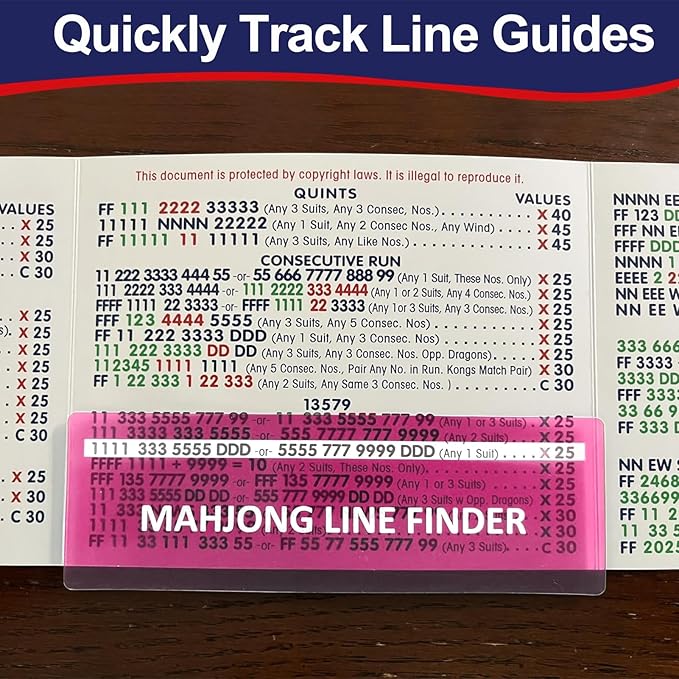 4Pcs Mahjong Line Finder, Mahjong Line Reader Guide, Mah Jongg Card for Strategy Tool for Beginners, for Travel, Parties, Competitions, Game Nights, Pink