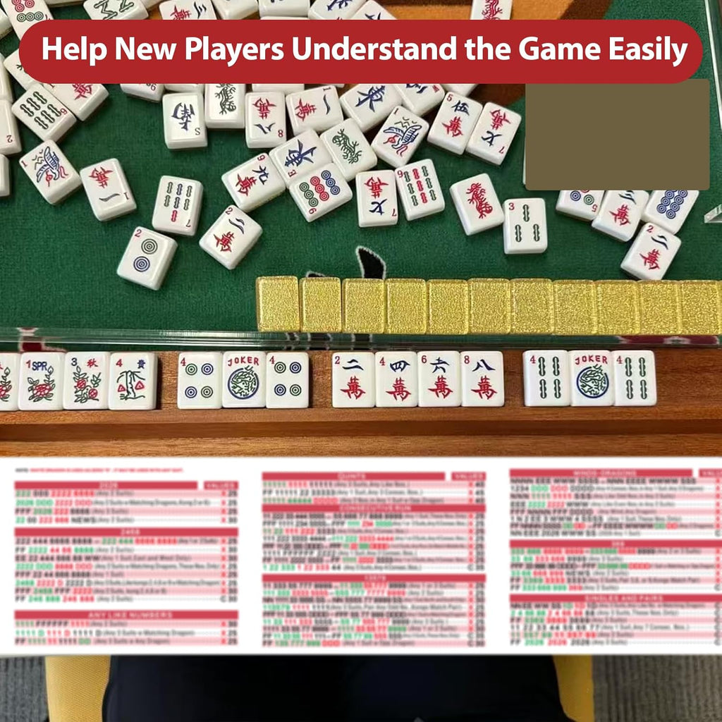 Mahjong Cards 2026, 4PCS Mah Jongg Cards - Large Print - Easy to Read Mah Jong Rule Guide Mahjong Accessories and Gifts for Mahjong Beginners
