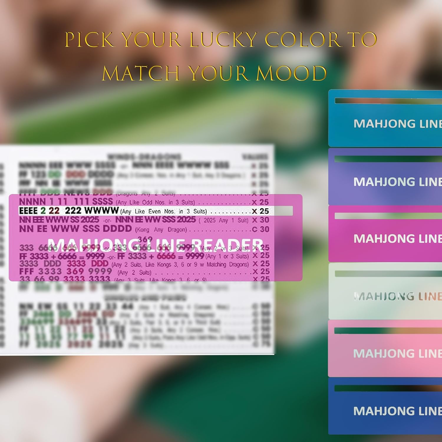 4Pcs Mahjong Line Finder, Mahjong Line Reader Guide, Mah Jongg Card for Strategy Tool for Beginners, for Travel, Parties, Competitions, Game Nights, Pink