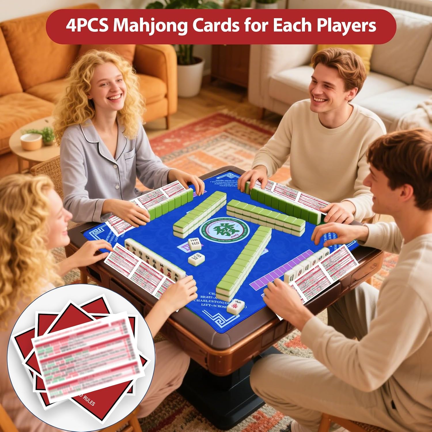 Mahjong Cards 2026, 4PCS Mah Jongg Cards - Large Print - Easy to Read Mah Jong Rule Guide Mahjong Accessories and Gifts for Mahjong Beginners